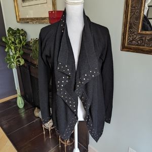 Bloomingdales Aqua Brand 100% Cashmere Waterfall Stud Trim Black Cardigan Small